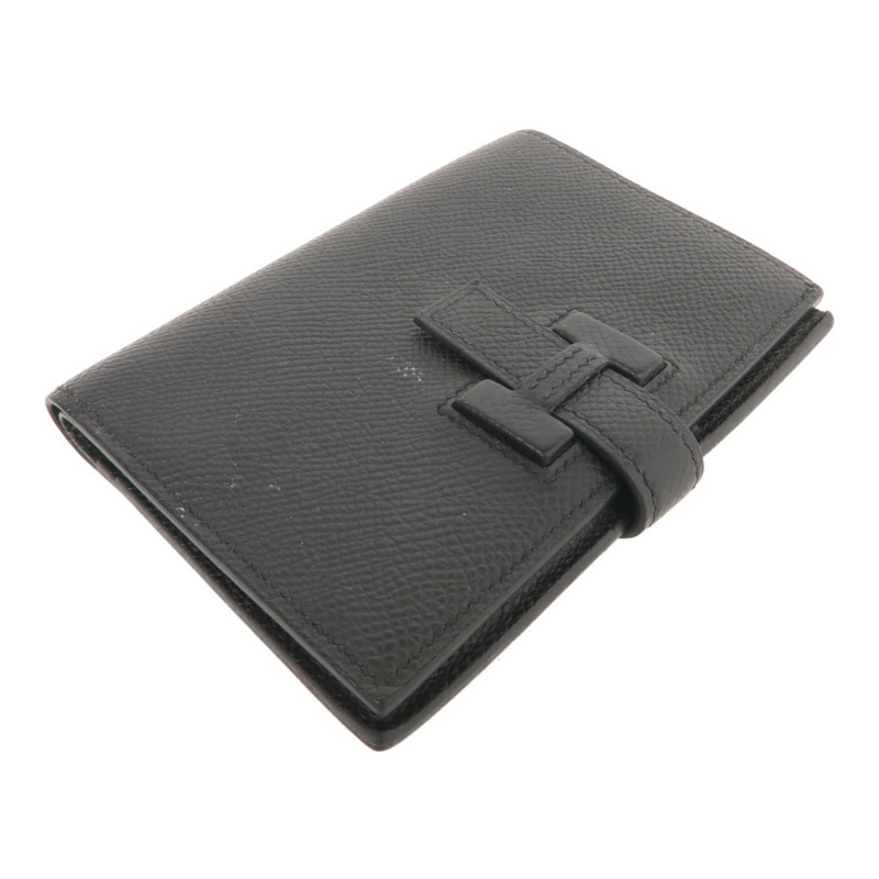 HERMES Epsom皮革New H Passant Compact Wallet銀扣錢包Noir-3