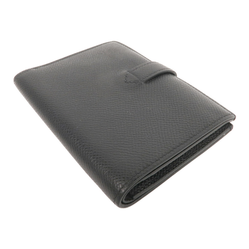 HERMES Epsom皮革New H Passant Compact Wallet銀扣錢包Noir-4