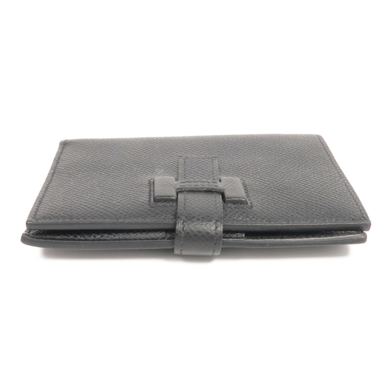 HERMES Epsom皮革New H Passant Compact Wallet銀扣錢包Noir-5