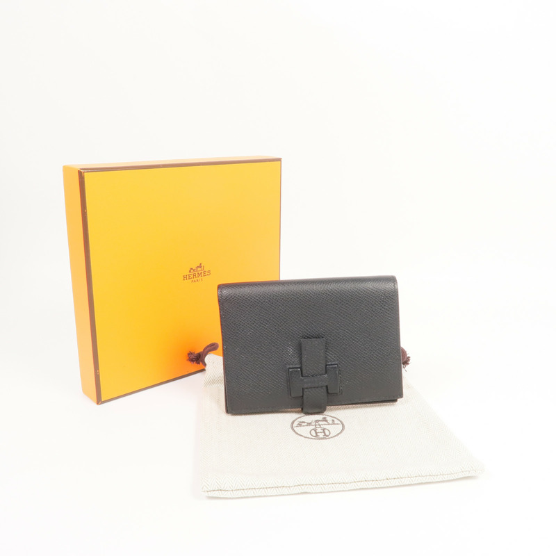 HERMES Epsom皮革New H Passant Compact Wallet銀扣錢包Noir-12