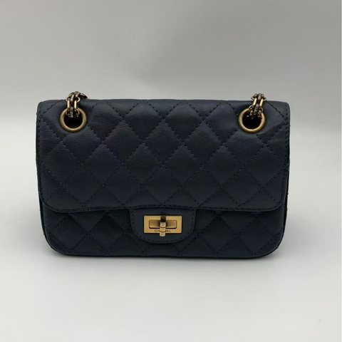 二手Chanel2.55大mini藍色鏈條包