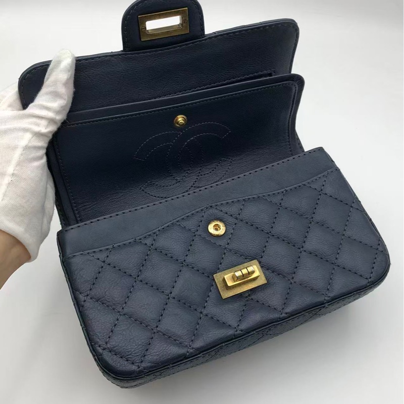 二手Chanel2.55大mini藍色鏈條包-5