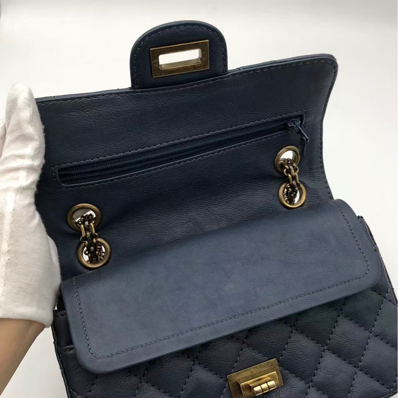 二手Chanel2.55大mini藍色鏈條包-6