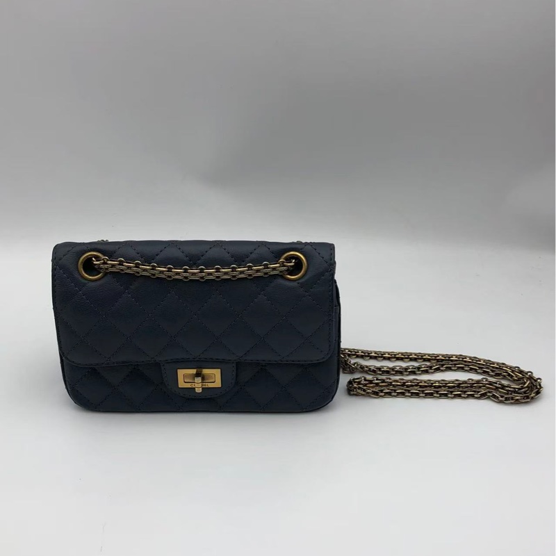 二手Chanel2.55大mini藍色鏈條包-9