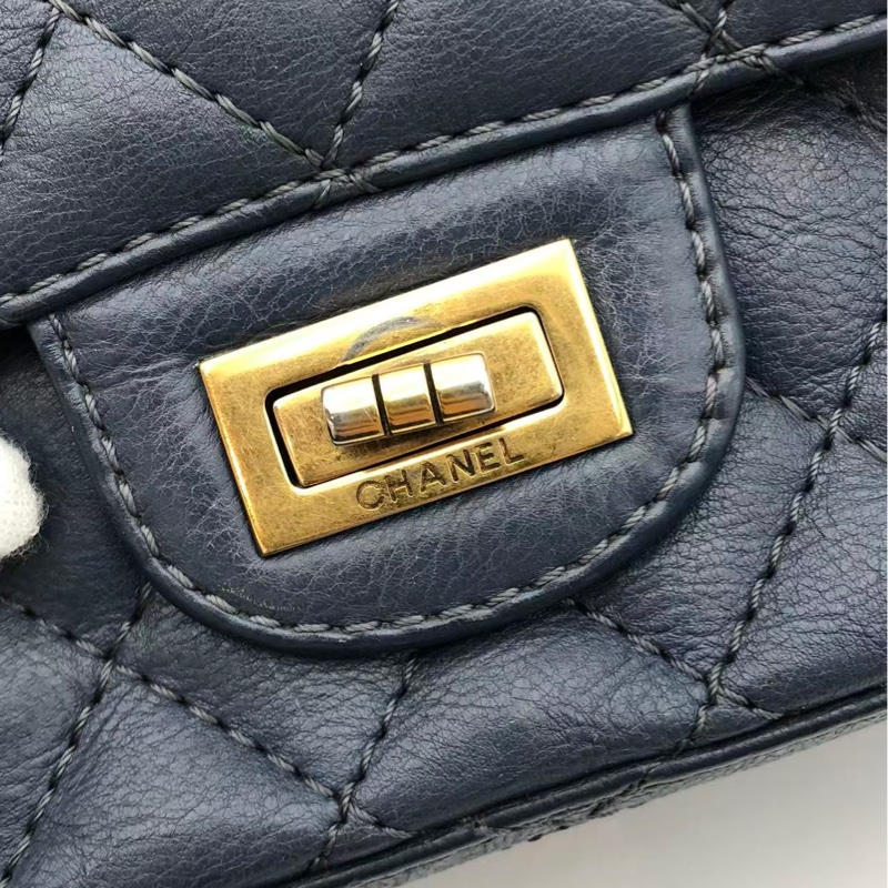 二手Chanel2.55大mini藍色鏈條包-10