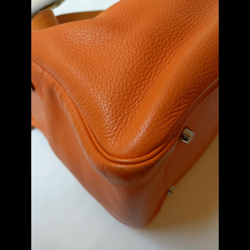 Hermes 銀釦橘拼色皮革Lindy 34-5