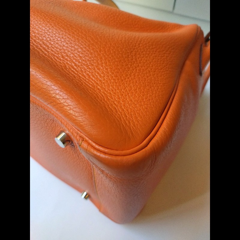Hermes 銀釦橘拼色皮革Lindy 34-6