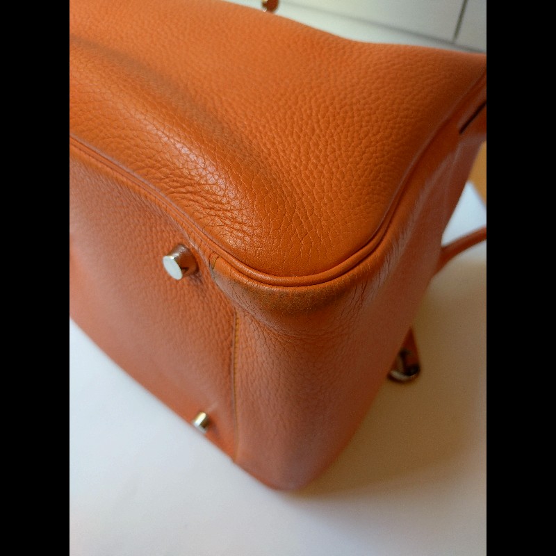 Hermes 銀釦橘拼色皮革Lindy 34-7
