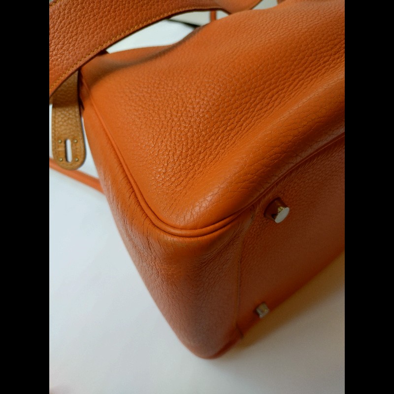 Hermes 銀釦橘拼色皮革Lindy 34-8