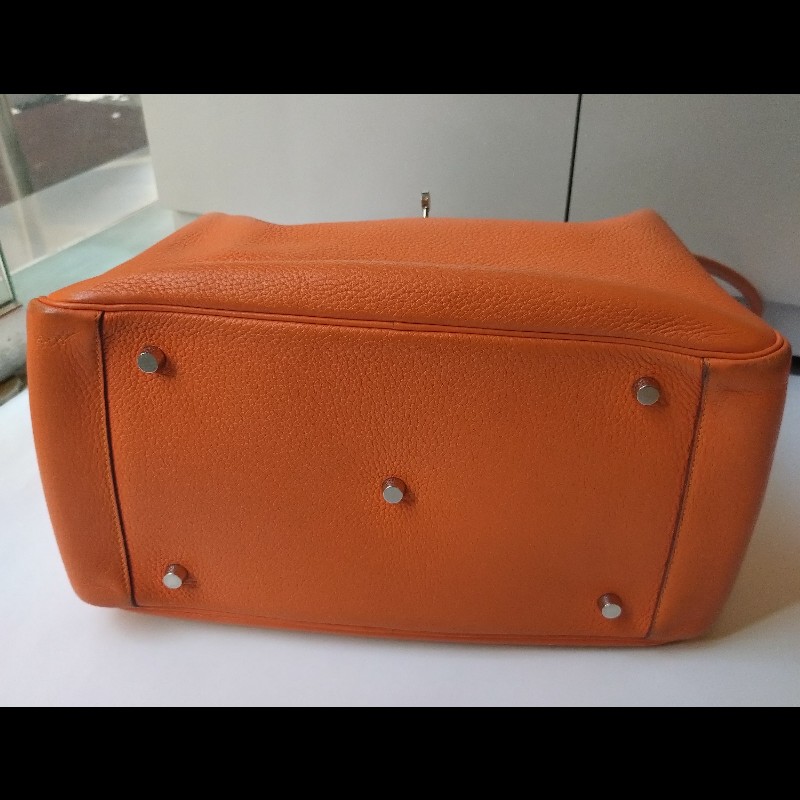 Hermes 銀釦橘拼色皮革Lindy 34-9