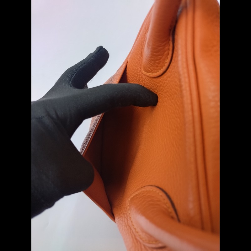 Hermes 銀釦橘拼色皮革Lindy 34-15