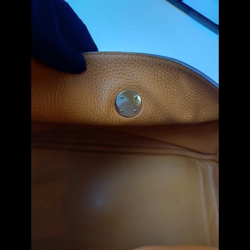 Hermes 銀釦橘拼色皮革Lindy 34-16