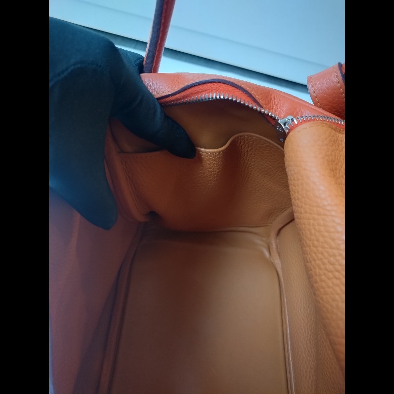 Hermes 銀釦橘拼色皮革Lindy 34-20