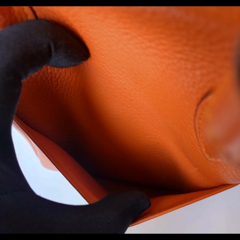 Hermes 銀釦橘拼色皮革Lindy 34-23