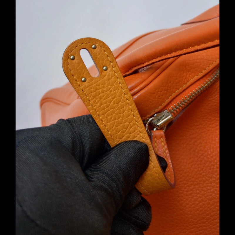 Hermes 銀釦橘拼色皮革Lindy 34-25