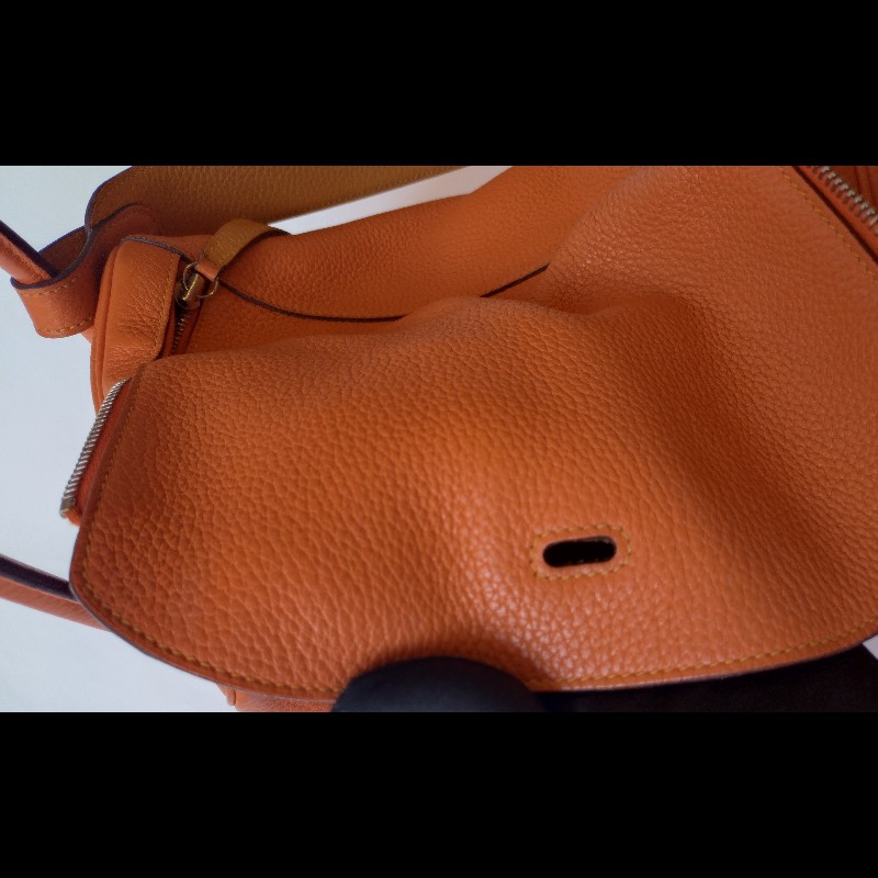 Hermes 銀釦橘拼色皮革Lindy 34-32