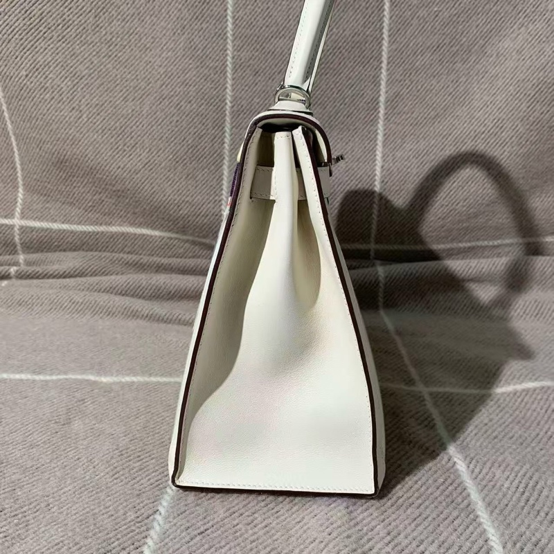 Hermes Kelly28奶油白拼小雞黃帆布拼u刻-1