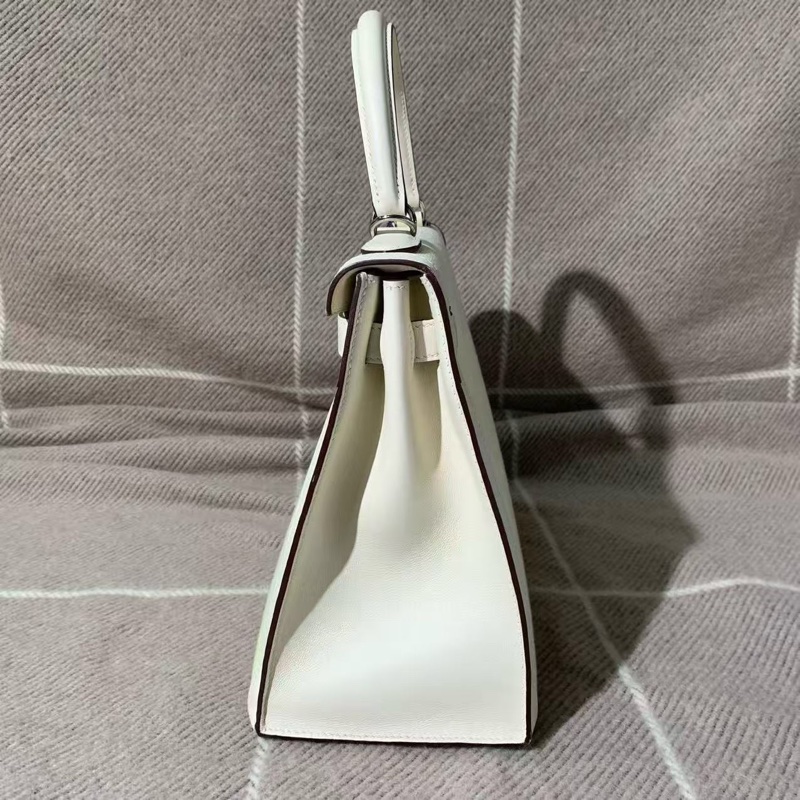 Hermes Kelly28奶油白拼小雞黃帆布拼u刻-3