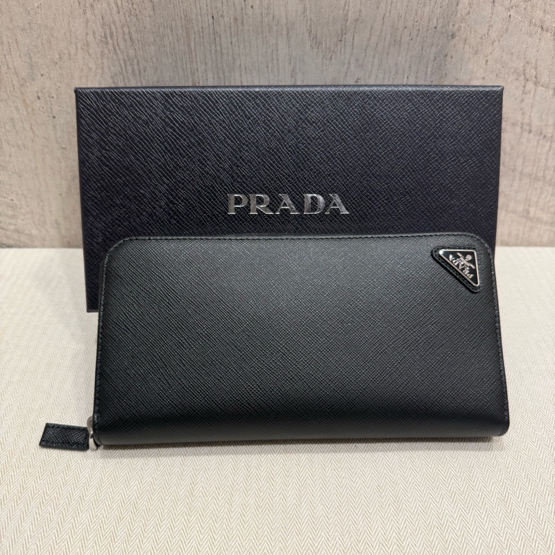 Prada 男裝經典款 黑色 三角Logo 大容量長夾 錢包 wallet-0