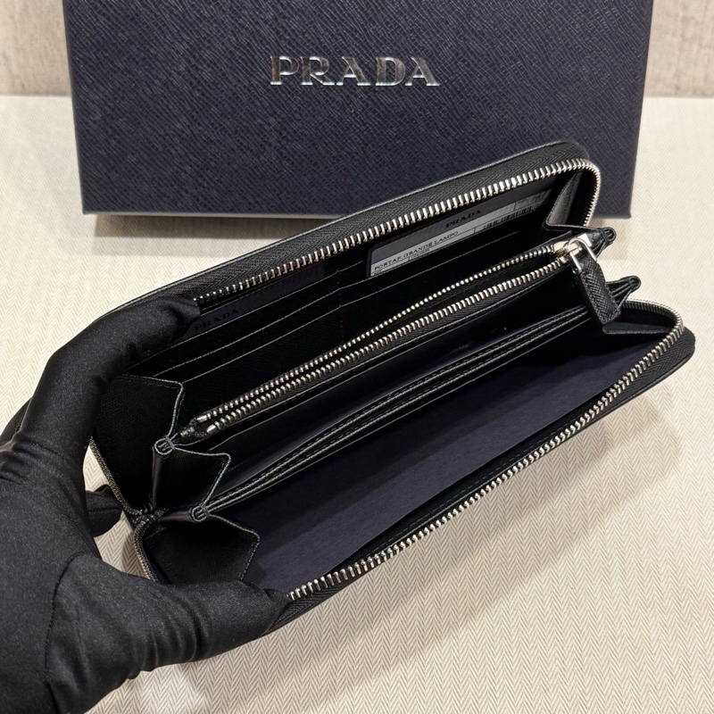Prada 男裝經典款 黑色 三角Logo 大容量長夾 錢包 wallet-2