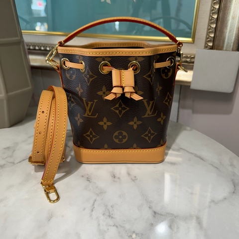 LV 原花Nano Noe金釦束口手提肩斜背水桶包M81266