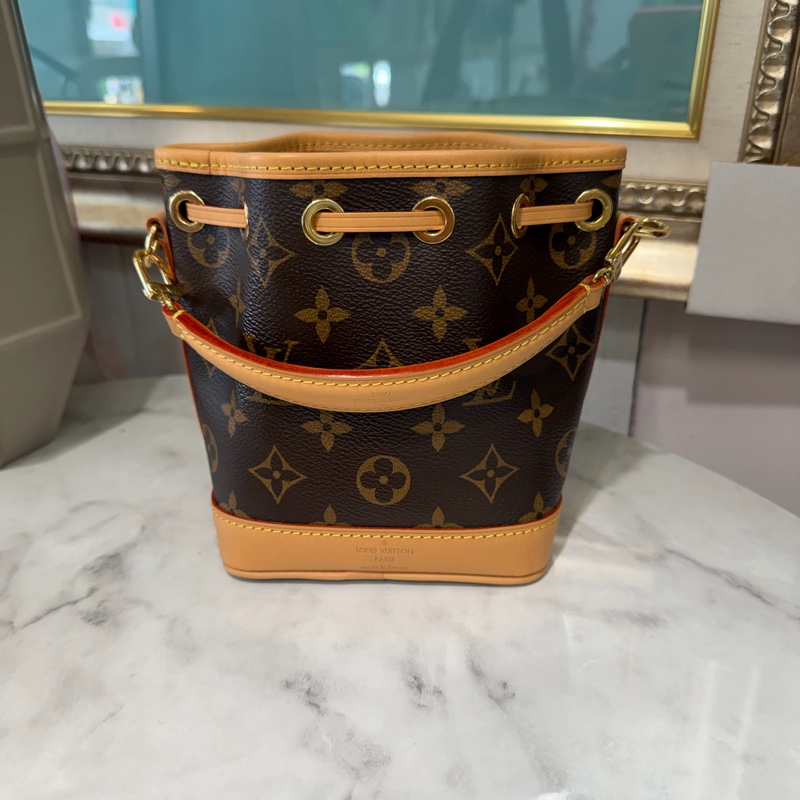 LV 原花Nano Noe金釦束口手提肩斜背水桶包M81266-1