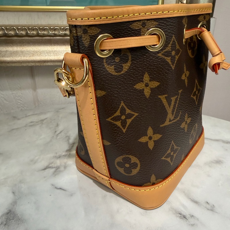 LV 原花Nano Noe金釦束口手提肩斜背水桶包M81266-4