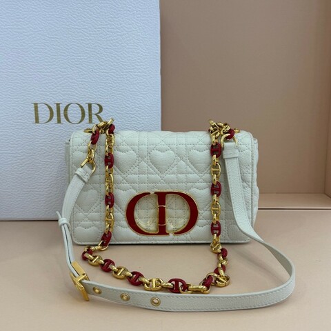 Dior 情人節限量款 caro白色愛心鏈條包 中號