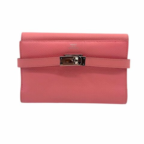 【1833】 愛馬仕 Hermès KELLY 長款錢包 唇膏粉色 銀扣 EP皮