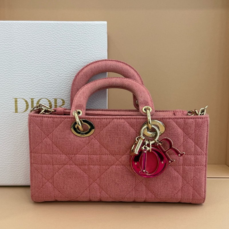 Dior D-joy 粉色牛仔 丹寧橫版戴妃 中號 新款鏈條包-1