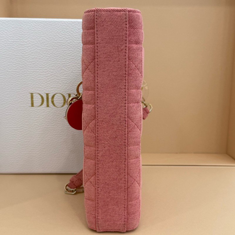 Dior D-joy 粉色牛仔 丹寧橫版戴妃 中號 新款鏈條包-5