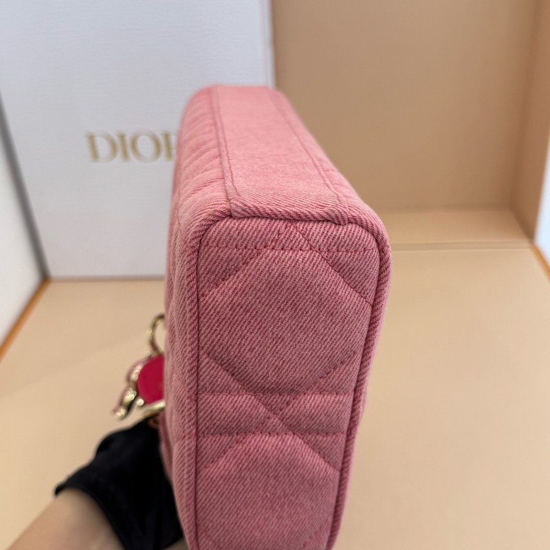 Dior D-joy 粉色牛仔 丹寧橫版戴妃 中號 新款鏈條包-9