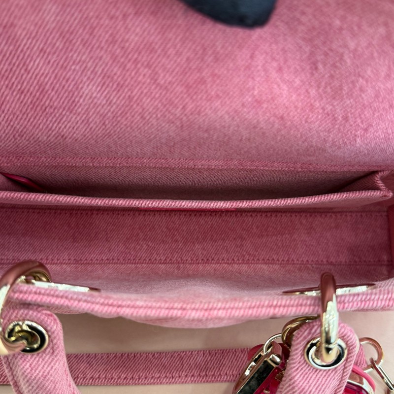 Dior D-joy 粉色牛仔 丹寧橫版戴妃 中號 新款鏈條包-10