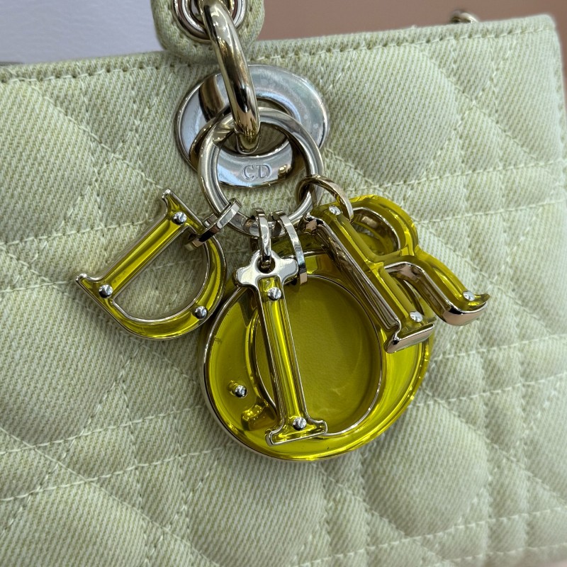 Dior D-joy 黃色牛仔 丹寧橫版戴妃 中號 新款鏈條包-7