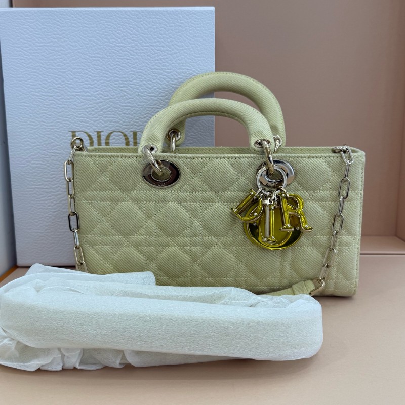 Dior D-joy 黃色牛仔 丹寧橫版戴妃 中號 新款鏈條包-13