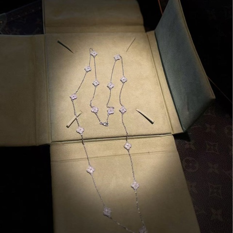 梵克雅寶 VCA Sweet Alhambra長項鍊16花mini滿鑽 白金 項鍊