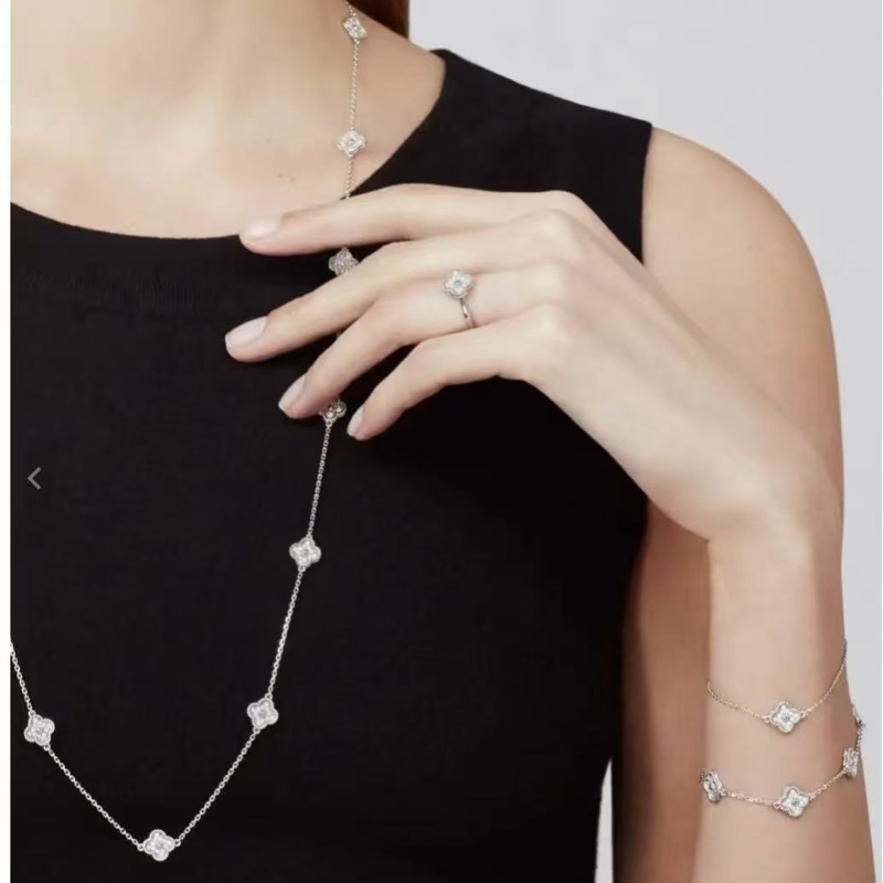 梵克雅寶 VCA Sweet Alhambra長項鍊16花mini滿鑽 白金 項鍊-5