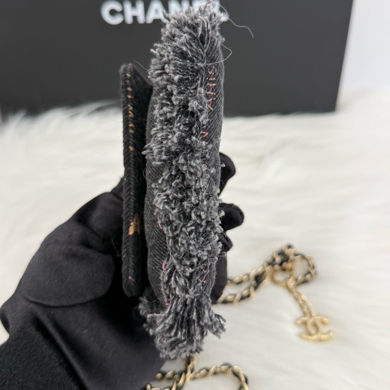 Chanel 黑灰色塗鴉牛仔mini 鏈條包-4
