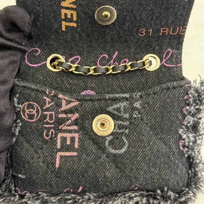 Chanel 黑灰色塗鴉牛仔mini 鏈條包-6