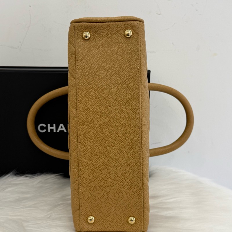 Chanel 奶茶色小號保齡球 荔枝牛皮 手提包-4