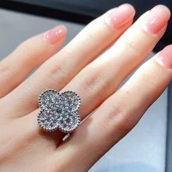 VCA梵克雅寶magic alhambra 51號 白金滿鑽大號四葉草戒指-4