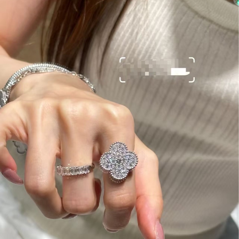 VCA梵克雅寶magic alhambra 51號 白金滿鑽大號四葉草戒指-6