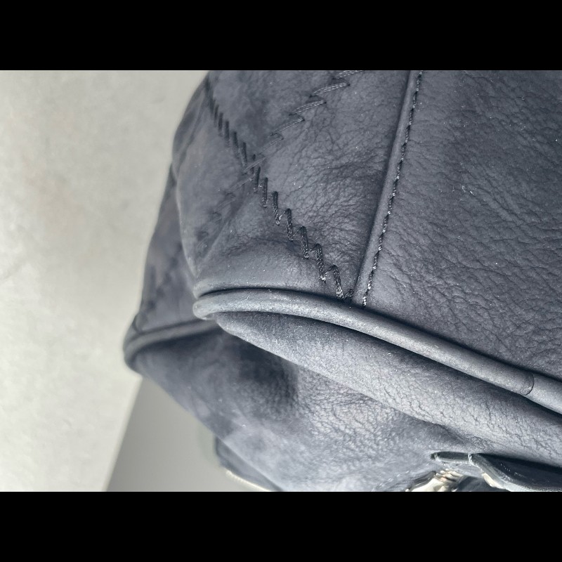 Chanel 麂皮霧面 機場包 黑銀翻毛皮 麻-13