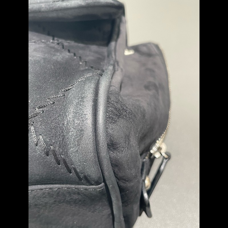 Chanel 麂皮霧面 機場包 黑銀翻毛皮 麻-15