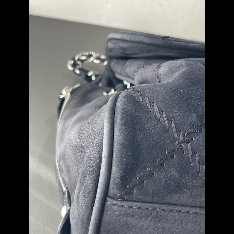 Chanel 麂皮霧面 機場包 黑銀翻毛皮 麻-16