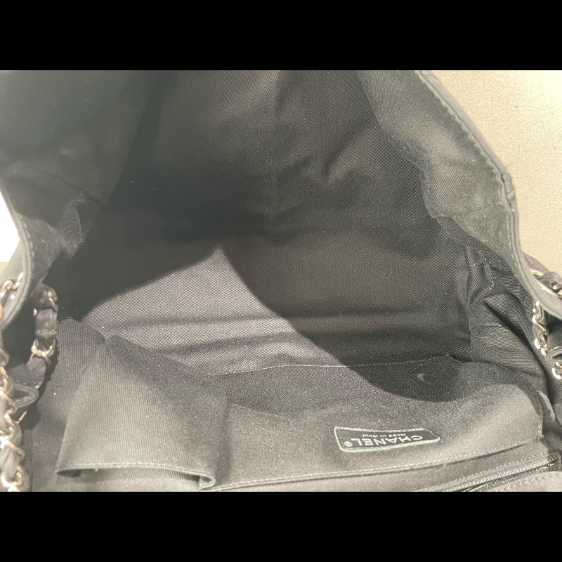 Chanel 麂皮霧面 機場包 黑銀翻毛皮 麻-22