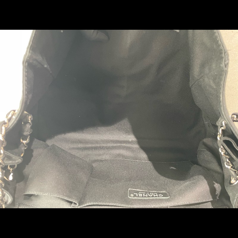 Chanel 麂皮霧面 機場包 黑銀翻毛皮 麻-23