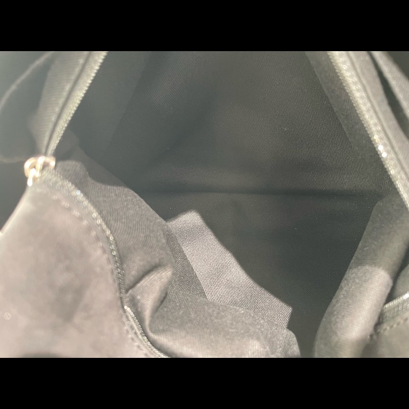 Chanel 麂皮霧面 機場包 黑銀翻毛皮 麻-24