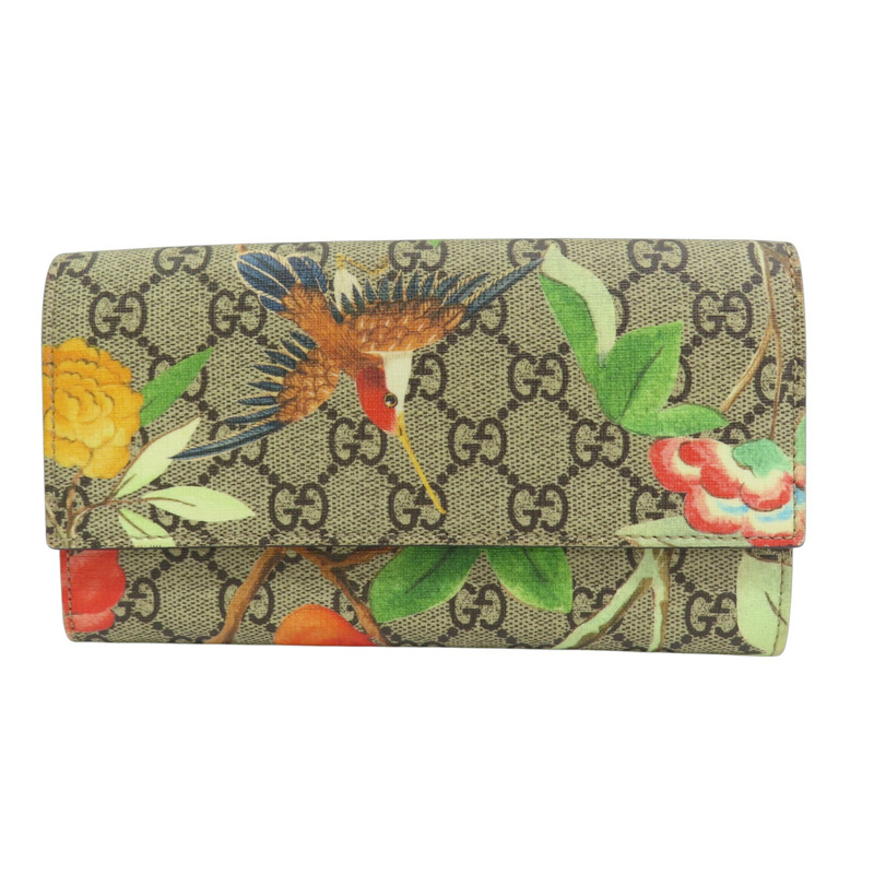 烏木色 多色 GG Supreme帆布 Tian花卉 壓扣長夾【GUCCI 古馳】 424892-0