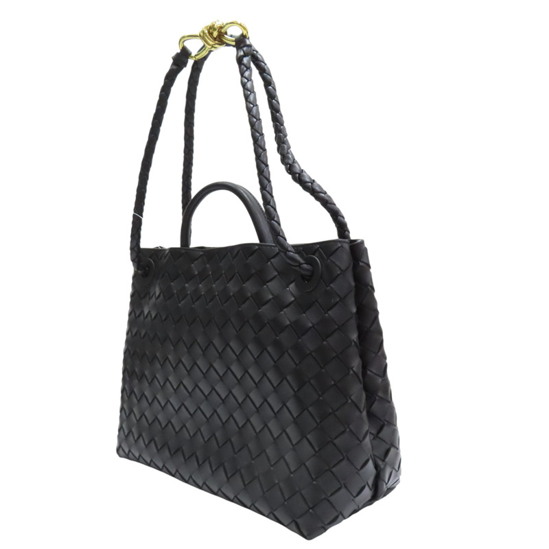 黑色 羊皮編織 Medium Andiamo 兩用包【BOTTEGA VENETA BV 寶緹嘉】 766016-2